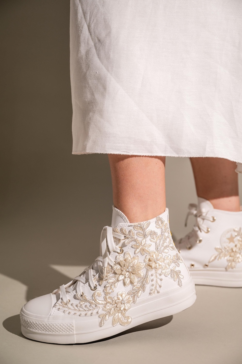 Custom Converse shoes, Lace High Top Converse For Bride