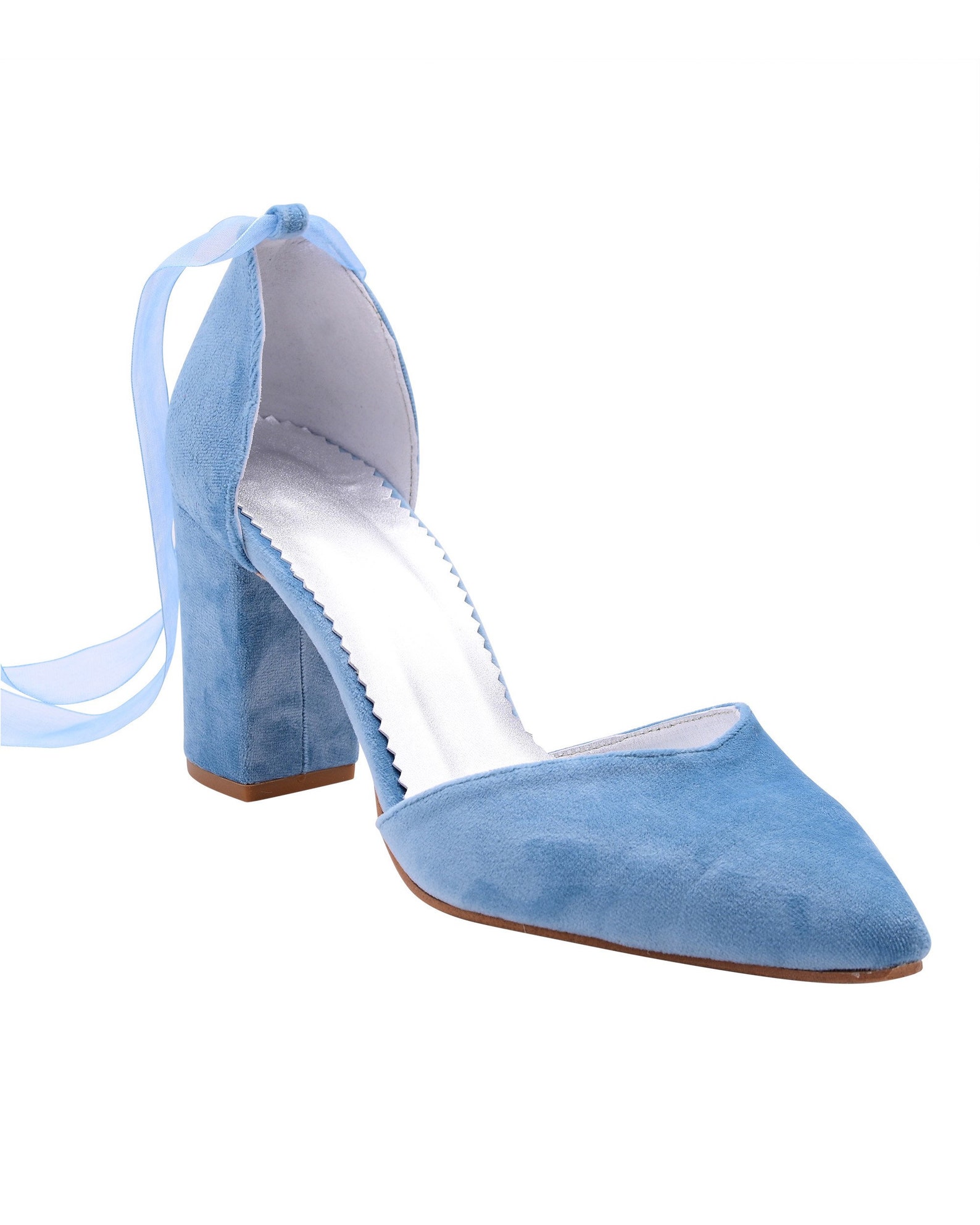 Light Blue Velvet Wedding Shoes Block Heels Bridal Shoes for Etsy