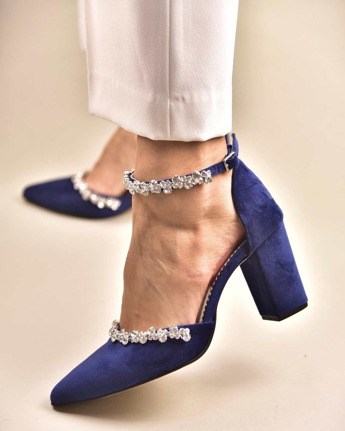 SALES 50% Dark blue block heel sandals Wedding shoes dark image 1