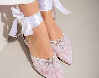 White Lace Bridal Flats: Pointy Toe Wedding Shoes