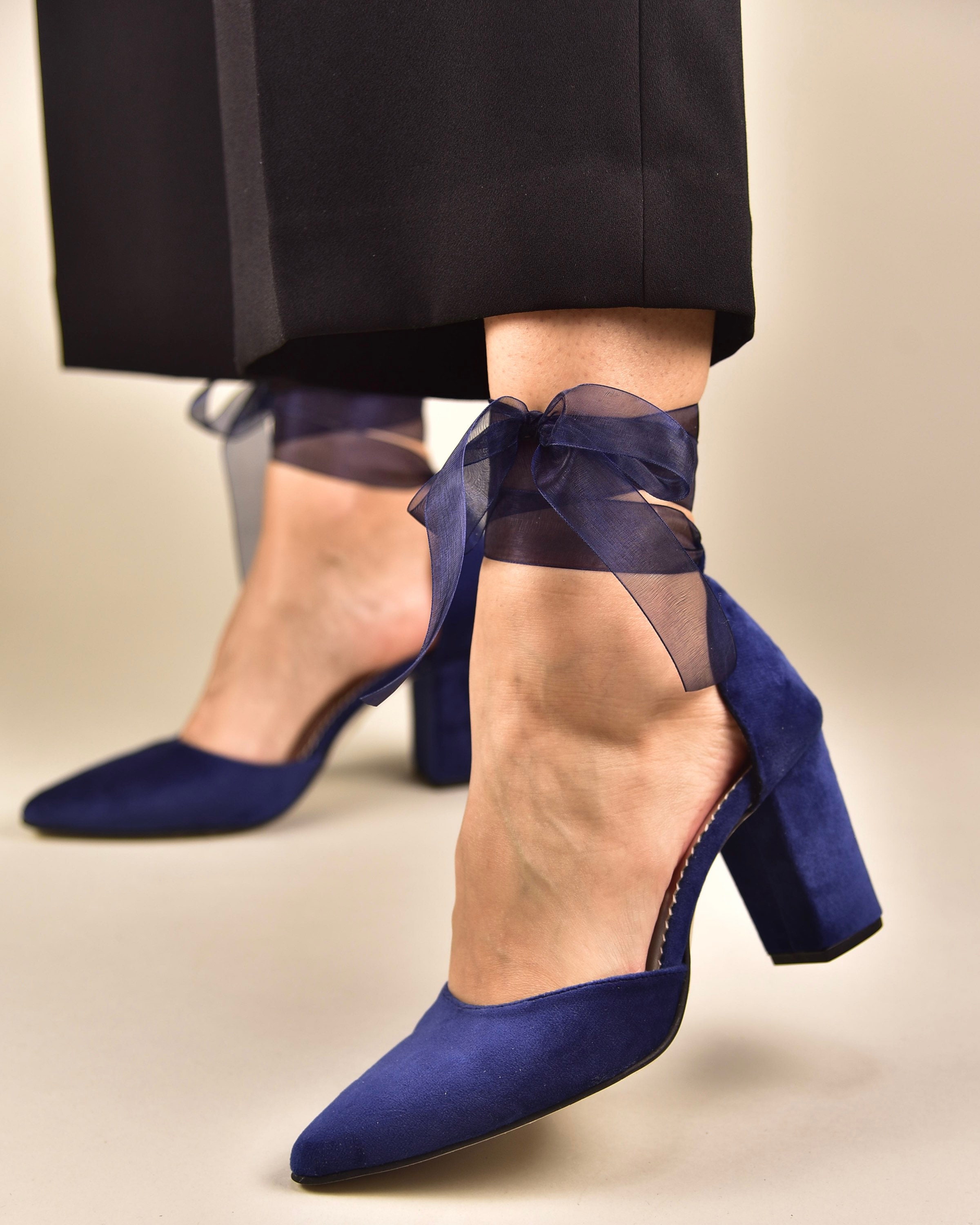 Buy Dark Blue Velvet Block Heels Satin Laces Heels Navy Blue Online In  India | sdr.com.ec