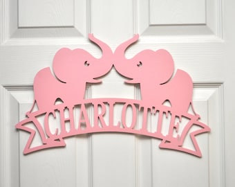 Elephant Door Hanger Sign, Child's Room Door Decoration, Custom Name