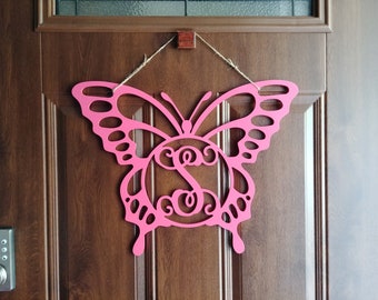 Butterfly Monogram Door Wall Hanger, Personalized Door Sign