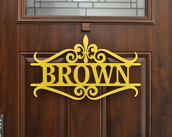 Fleur de lis  Door Hanger, Personalized Custom Name Sign, Wood Door Decoration, Fleur de lis Home Decor, Est Date Sign, Wedding Gift