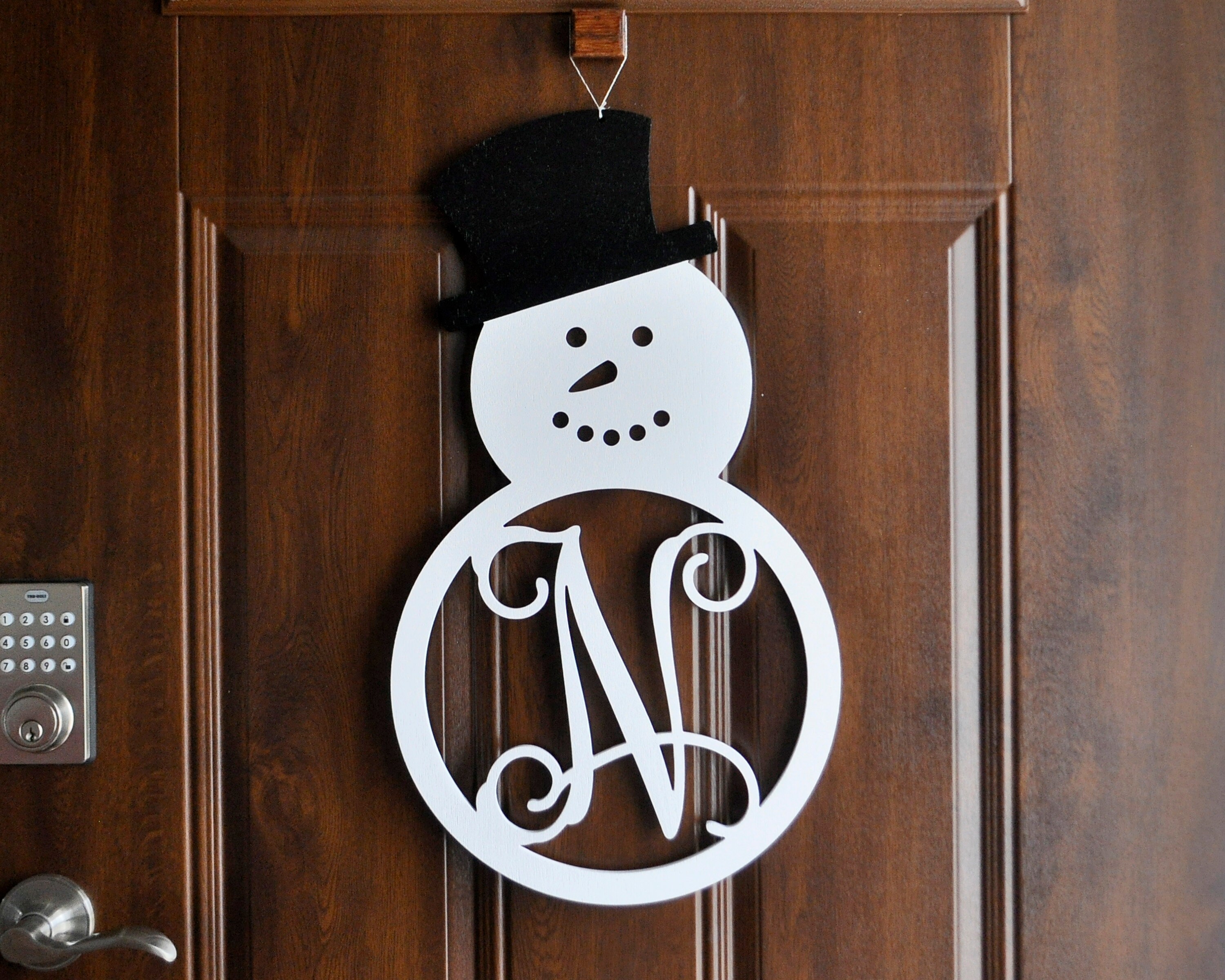 Snowman Door Hanger, Monogram Snowman, Christmas Door Decoration ...