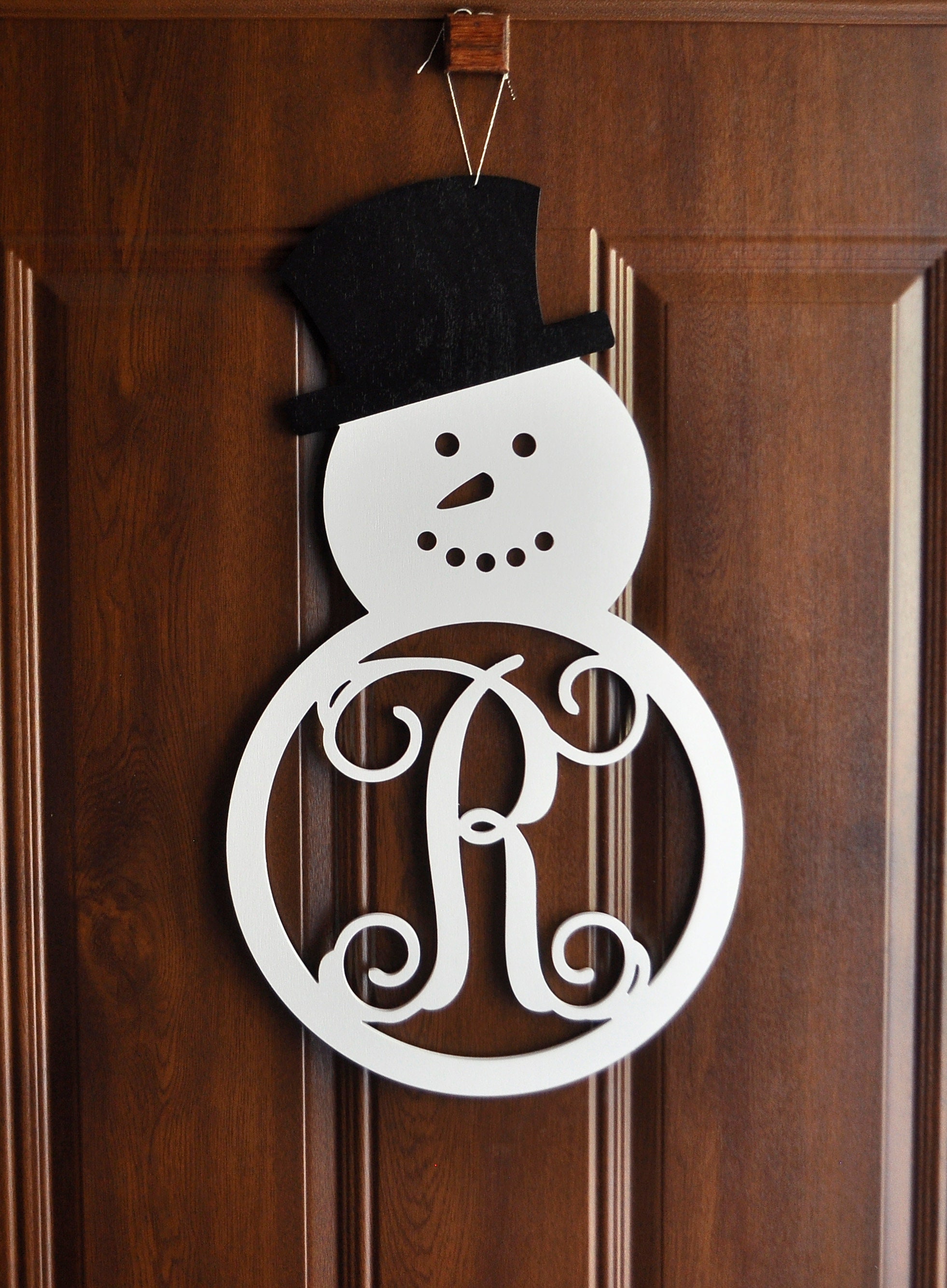 Snowman Door Hanger Monogram Snowman Christmas Door - Etsy
