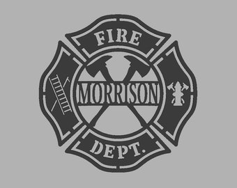 Firefighters Fire Department Maltese Cross  Door Hanger, Fireman Personalized Name Sign