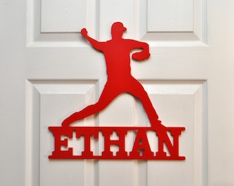 Baseball Wall Door Hanger, Personalized Name Custom Sign 2