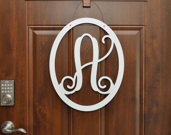 Oval Monogram Wall or Door Hanger, Custom Letter Personalized Sign
