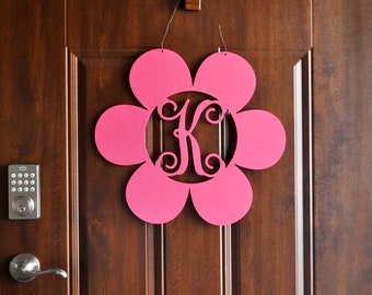Flower Door Hanger, Spring Summer Decor, Flower Monogram Decoration, Seasonal Door Hanger, Flower Wreath