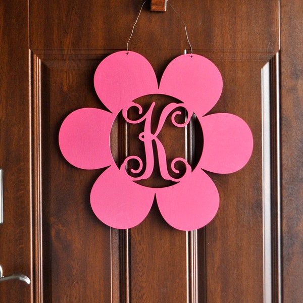 Flower Door Hanger, Spring Summer Decor, Flower Monogram Decoration, Seasonal Door Hanger, Flower Wreath