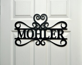 Heart Door Hanger, Wall Decoration, Custom Wood Sign Scroll Design, Personalized Gift