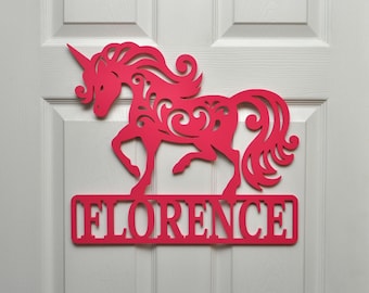 Unicorn Door Hanger Sign, Kids Room Decoration, Custom Name, Personalized