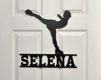 Figure Skater Door Wall Hanger, Personalized Ice Skating Name Sign