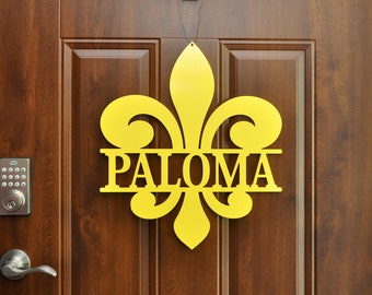 Fleur-De-Lis Door Hanger, Personalized Door Hanger, Fleur-De-Lis Home Decor, Personalized Gift, Name Door Wreath