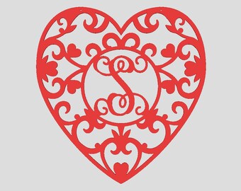 Heart Door Hanger, Scroll Design Monogram Name Sign, Valentine's Day Gift