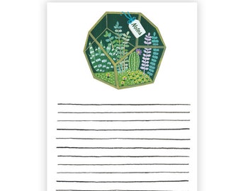 Geometric Terrarium Lined Notepad, Succulent Writing Desk Pad, Houseplant Cactus Notepad, Plant Lover Stationery, Daily Planner Notepad