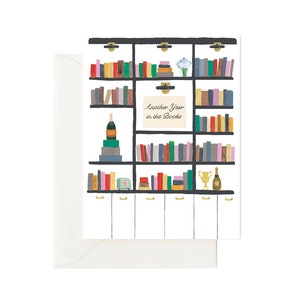 Book Birthday Card, Book Lover Birthday Greeting Card, Literary Bookworm Bookshelf Birthday Card, Greeting Card for Book Lover