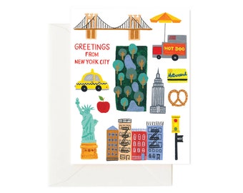 Greetings from New York City Card // Social Distance Card, Illustrated NYC Card, Cityscape NYC Card, Everyday Stationery