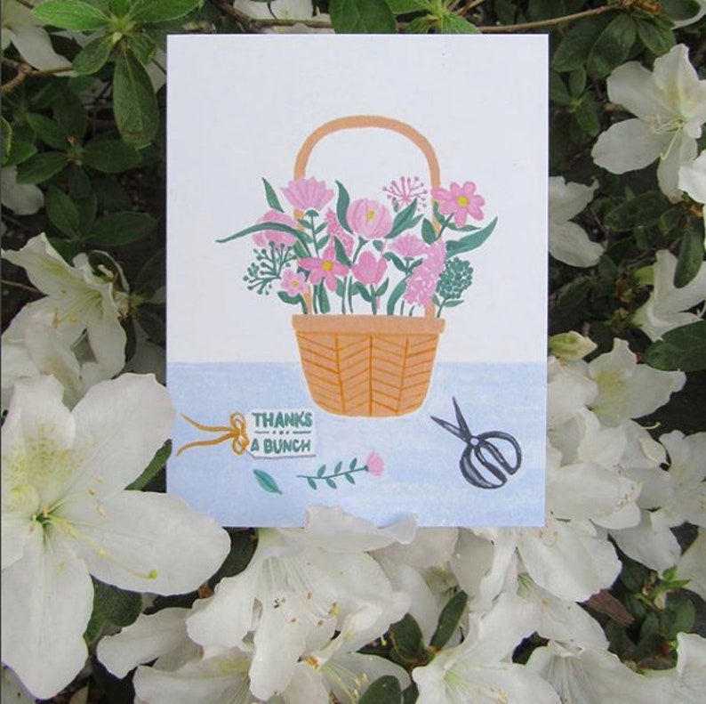 Thanks Greeting Card Flower Basket // Thank You Card - Etsy