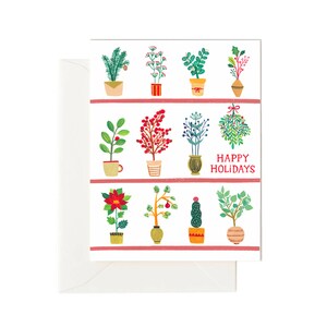 Carte de vœux pour amoureux des plantes, carte de Noël illustration joyeuses fêtes, carte de voeux plantes festives