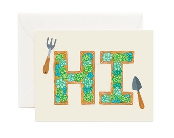 Hi Hello Greeting Card, Hawaii Greeting Card, Hello Card, Hi Card, Succulent Plant Saying Hello Card, Any Occasion Card, Just Saying Hi