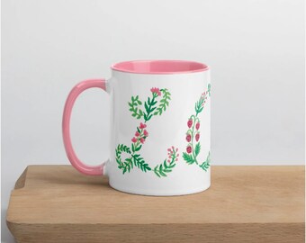 Love Floral Valentine's Day Mug, Floral Script Love Mug, Love and Friendship Gift, Pink and Red Love Coffee Tea Cup, CUP