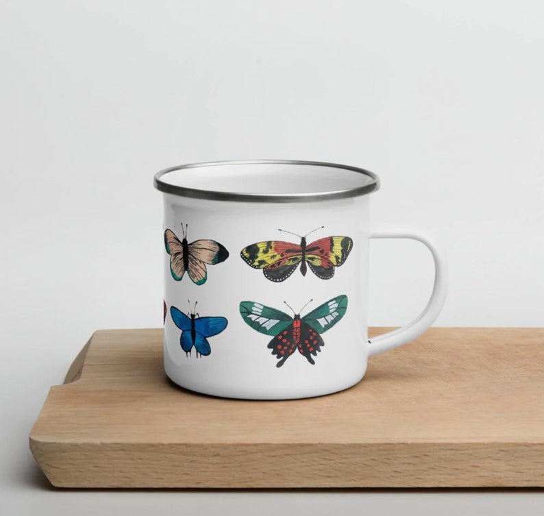 Butterflies Enamel Mug, Housewarming Gift, Mug Birthday Gift, Gift Under 30, Teacher Gift, Cozy Holiday Mug, CUP 画像 2