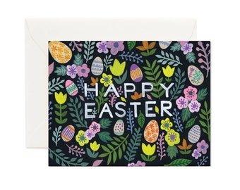 Floral Easter Card Spring Flowers and Easter Eggs, Happy Easter Basket Card, Floral Easter Card, Spring Card, Easter Floral Card