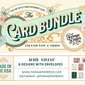Pacote de variedade de cartões de agradecimento, conjunto de 8 cartões de agradecimento, pacote de cartões de agradecimento coloridos ilustrados, cartões de desconto em massa, BUN