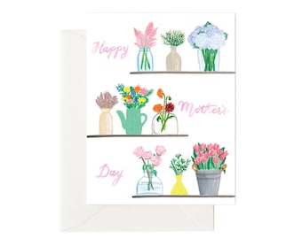 Floral Mother's Day Card, Mother's Day Bouquets, Happy Mother's Day Calligraphy Card, Pink Watercolor Mother's Day Card