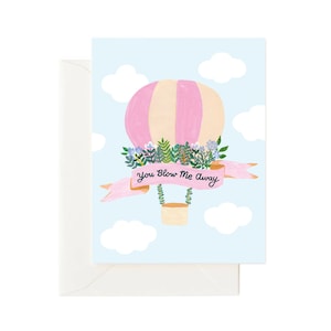 You Blow Me Away Hot Air Balloon Anniversary Card, Floral Balloon I Like You Card,Card for Best Friend, Anniversary Card, Card for Spouse