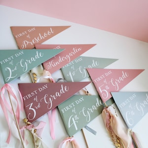 DIY First Day of School Pennant Flags - Preschool Pre-K to 6th Grade - Double Sided Front and Back, PEN