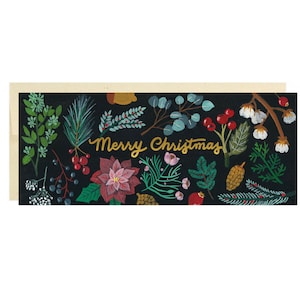 Carte de Noël florale en feuille d'or, carte de vœux fleurs d'hiver de mauvaise humeur, carte de vœux en feuille d'or, carte de Noël, carte longue, vacances florales