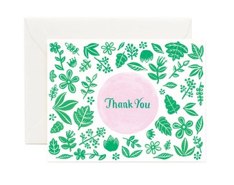 Green and Pink Florals Thank You Card // Thank You Floral Card, Thank You Card, Simple Thank You, Professional Thank You Card