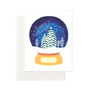 Snowglobe Holiday Christmas Card // Snowglobe Card, Christmas Card, Festive Holiday Card, Customized Card, Watercolor Holiday Card