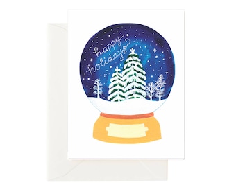 Snowglobe Holiday Christmas Card // Snowglobe Card, Christmas Card, Festive Holiday Card, Customized Card, Watercolor Holiday Card