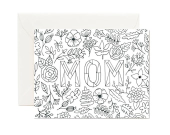 MOM DIY Coloring Card // Card for Mom, I Love You Mom, Just Because Card for Mom, Coloring Card, Gift for Mother, Thinking of You Card