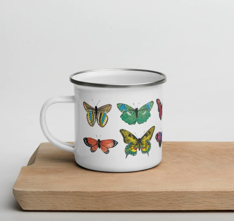 Butterflies Enamel Mug, Housewarming Gift, Mug Birthday Gift, Gift Under 30, Teacher Gift, Cozy Holiday Mug, CUP image 3