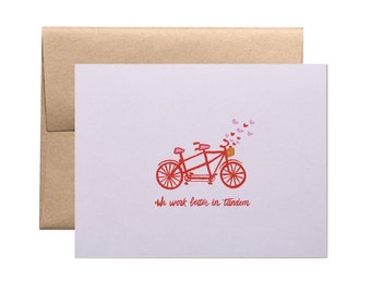 Funny Sweet Love Friendship Pink Card, Tandem Bicycle Card, We Work Better Together, Card for Girlfriend Boyfriend, Anniversary Card