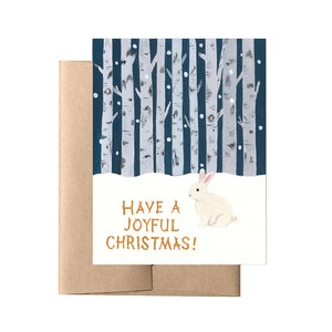 Snow Bunny // Holiday Card, Christmas Card, Snowy Holiday Card, Illustrated Holiday