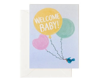 Gender Neutral Baby Shower Card, Welcome Baby Card, Baby Balloon Card, Boy Card, Baby Girl Card, New Baby Gift, Baby Shower Card