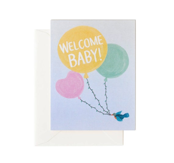 Gender Neutral Baby Shower Card, Welcome Baby Card, Baby Balloon Card, Boy Card, Baby Girl Card, New Baby Gift, Baby Shower Card