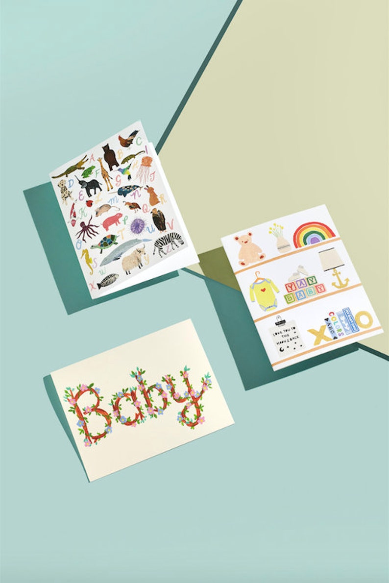 Baby Florals // Baby Shower Card, New Baby Card, Welcome Baby, Floral Lettering, Simple Baby Card image 2