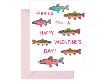 Fishing Valentine's Day Card, Valentine's Day Card, Love and Friendship Card, Trout, Boyfriend Husband Valentine's Day