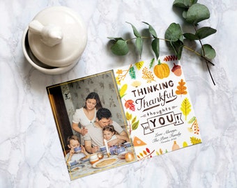 Thankful Thoughts Thanksgiving Card // Holiday Card, Single Photo, Photo Thanksgiving Card, Fall Foliage, Downloadable, Printable