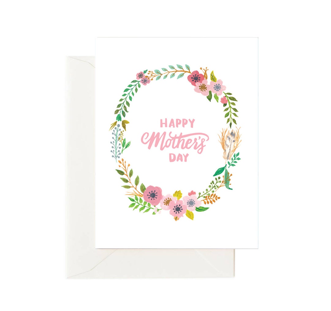 Pink Mother's Day Card // Floral Wreath Card, Mom Card, Mom Love You ...