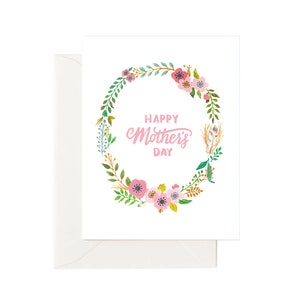 Pink Mother's Day Card // Floral Wreath Card, Mom Card, Mom Love You Card,Card for Mom,Flowers for Mom,Happy Mother's Day