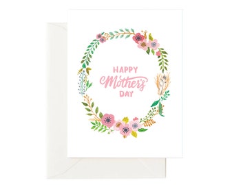 Pink Mother's Day Card // Floral Wreath Card, Mom Card, Mom Love You Card,Card for Mom,Flowers for Mom,Happy Mother's Day