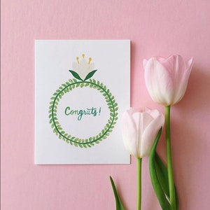 Engagement Wedding Card // Flower Ring, Happy Engagement, Card for Bridal Shower, You're Engaged Card, Engagement Ring image 2